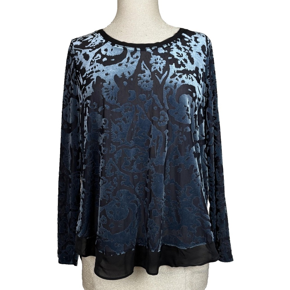 Simply Vera Wang Tunic Top Womens Petite‎ L Blue Velvet Burnout Sheer Whimsigoth